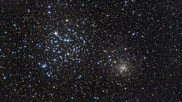 рассеянные скопления M 35 и NGC 2158 в созвездии Близнецов