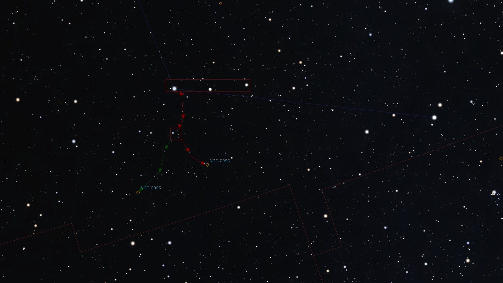 ищите скопления NGC 2355 и NGC 2395 в созвездии Близнецов
